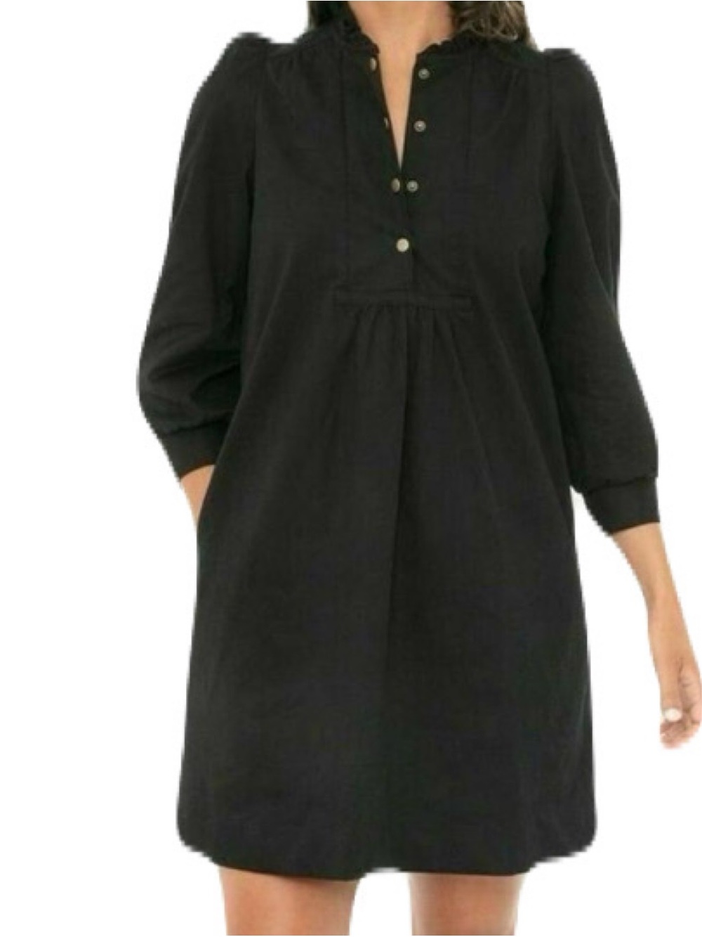 Tuckernuck Pomander Place Medium Black Ruffle Snap Puff Claiborne Sleeve Dress